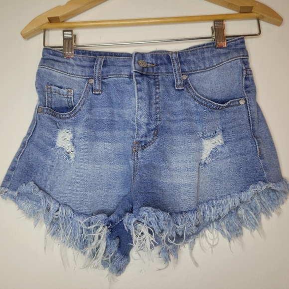 Wonderly Pants - distressed cutoff denim shorts, sz 25